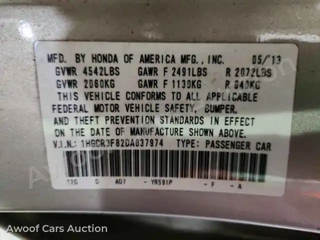 2013 Honda Accord 1HGCR3F82DA037974 — hoton gwanjo Copart na 12