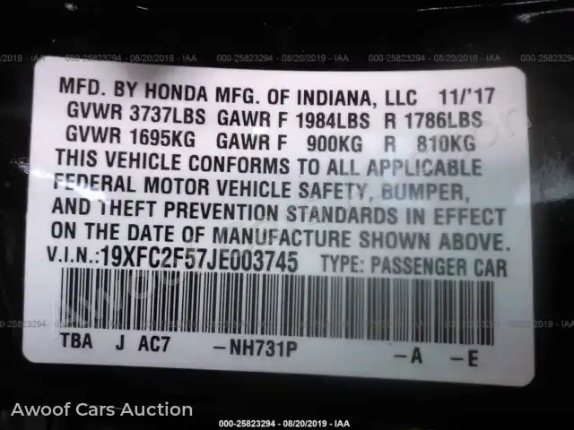 2018 Honda Civic 19XFC2F57JE003745 — Iaai auction photo 9