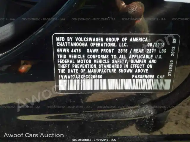 2014 Volkswagen Passat 1VWAP7A3XEC026660 — Iaai auction photo 9