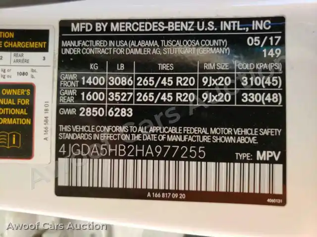 2017 Mercedes-Benz G Class 4JGDA5HB2HA977255 — Copart auction photo 10