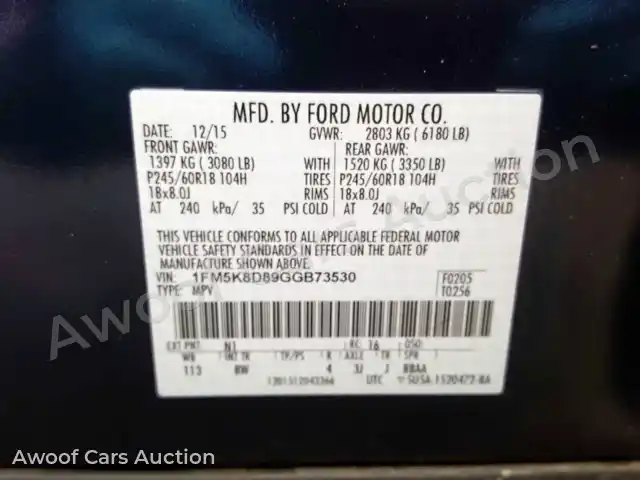 2016 Ford Explorer 1FM5K8D89GGB73530 — Copart auction photo 10