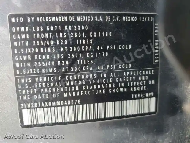 2021 Volkswagen Tiguan 3VV2B7AX0MM048576 — Copart auction photo 13