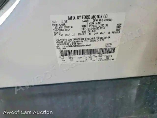 2016 Ford Explorer 1FM5K8GT0GGA49906 — photo 13 de la vente Copart