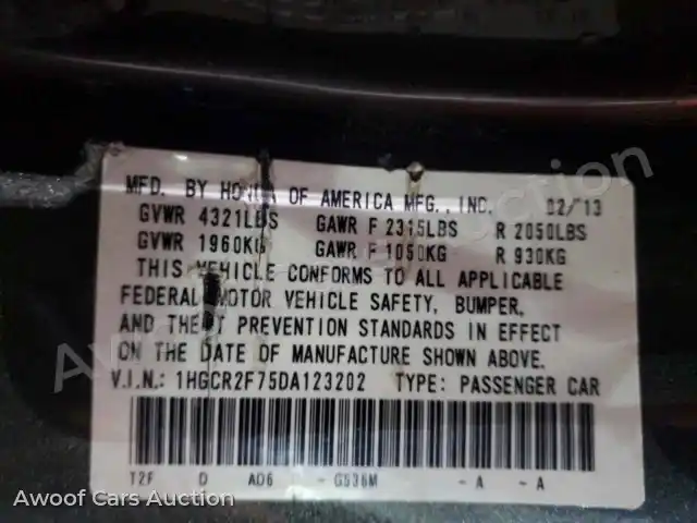 2013 Honda Accord 1HGCR2F75DA123202 — Copart auction photo 12