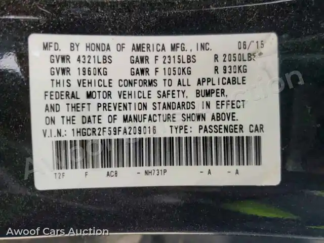 2015 Honda Accord 1HGCR2F59FA209016 — Copart auction photo 12