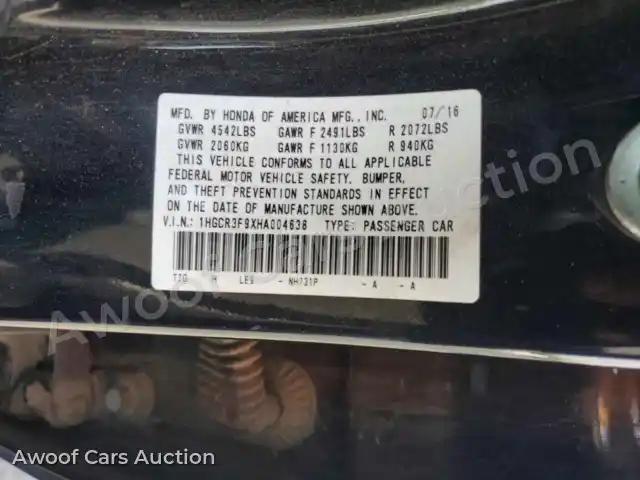 2017 Honda Accord 1HGCR3F9XHA004638 — photo 13 de la vente Copart