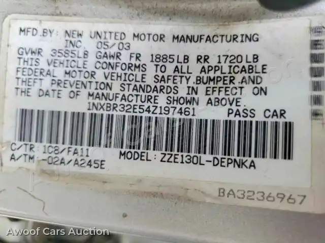 2004 Toyota Corolla 1NXBR32E54Z197461 — hoton gwanjo Copart na 12
