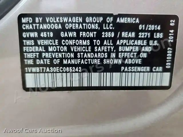 2014 Volkswagen Passat 1VWBT7A30EC065242 — Copart auction photo 12