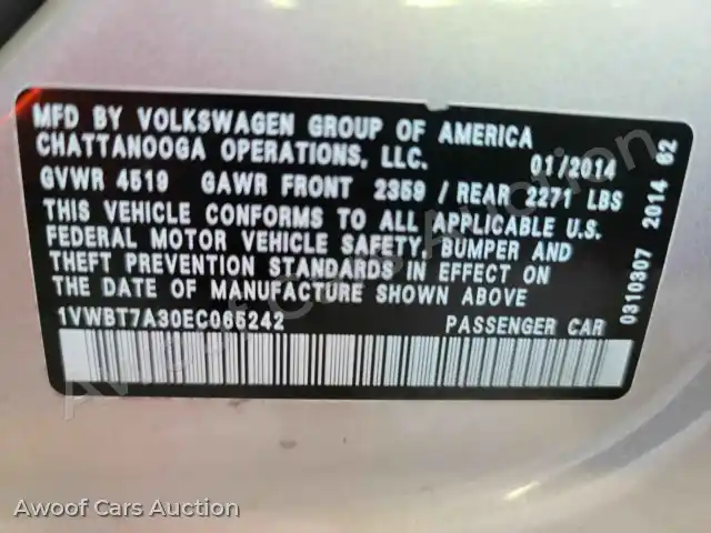 2014 Volkswagen Passat 1VWBT7A30EC065242 — Manheim auction photo 15