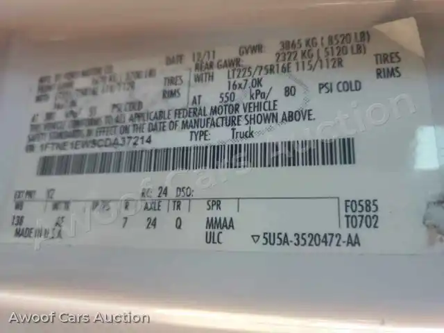 2012 Ford ALL Models 1FTNE1EW5CDA37214 — Copart auction photo 13