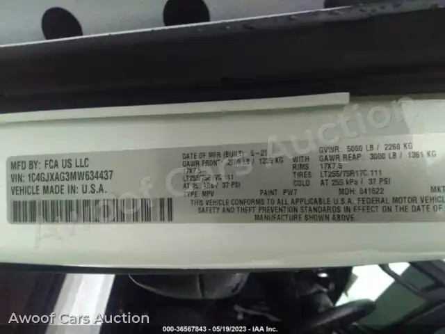 2021 Jeep Wrangler 1C4GJXAG3MW634437 — Iaai auction photo 9