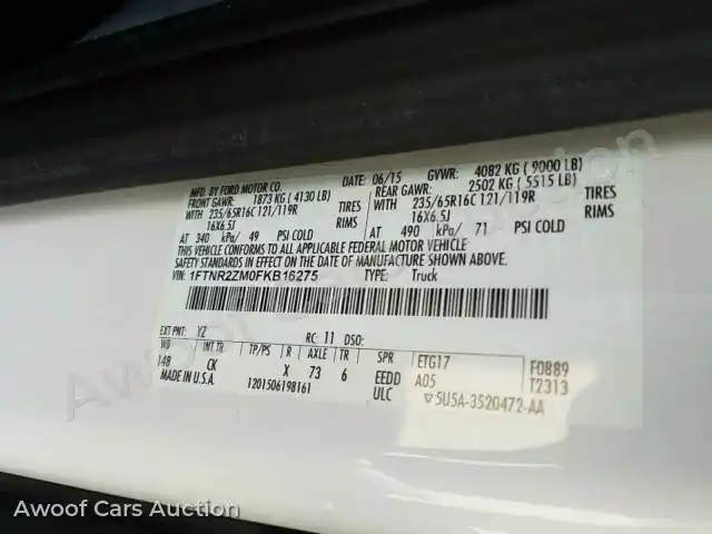 2015 Ford Transit 1FTNR2ZM0FKB16275 — photo 6 de la vente Manheim