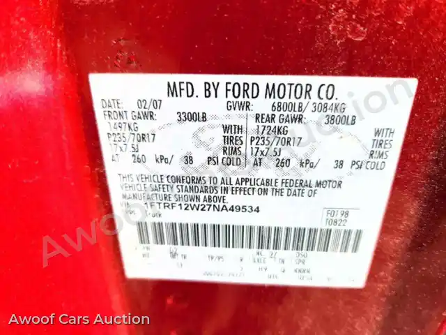 2007 Ford F150 1FTRF12W27NA49534 — Copart auction photo 12