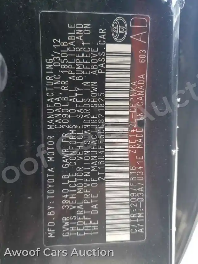 2012 Toyota Corolla 2T1BU4EE5CC821825 — Copart auction photo 13