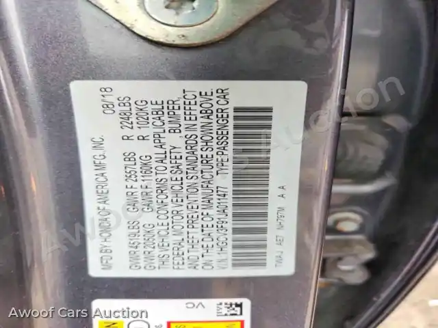 2018 Honda Accord 1HGCV3F91JA011477 — photo 13 de la vente Copart