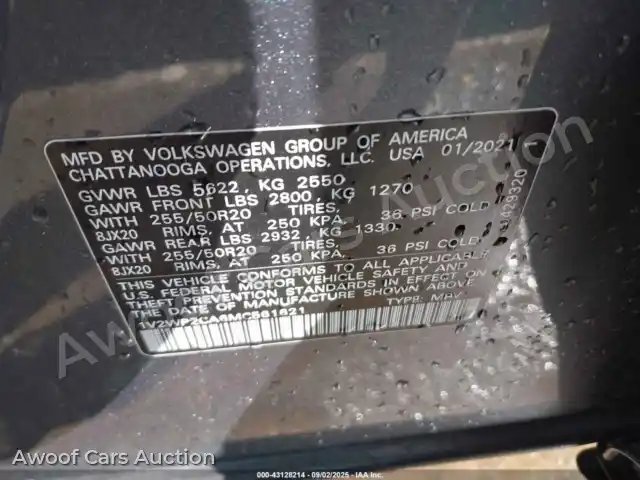 2021 Volkswagen Atlas 1V2WP2CA6MC561621 — Iaai auction photo 9