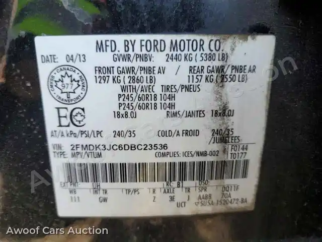 2013 Ford Edge 2FMDK3JC6DBC23536 — Copart auction photo 13
