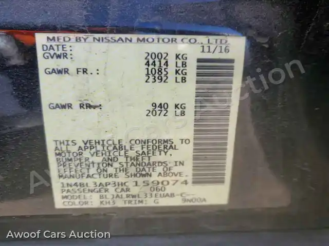 2017 Nissan Altima 1N4BL3AP3HC159074 — Copart auction photo 12