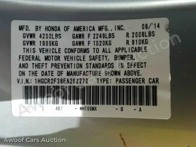 2014 Honda Accord 1HGCR2F36EA262270 — Manheim auction photo 12