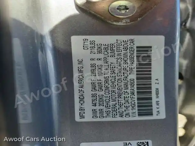 2019 Honda Accord 1HGCV1F34KA145630 — Copart auction photo 12