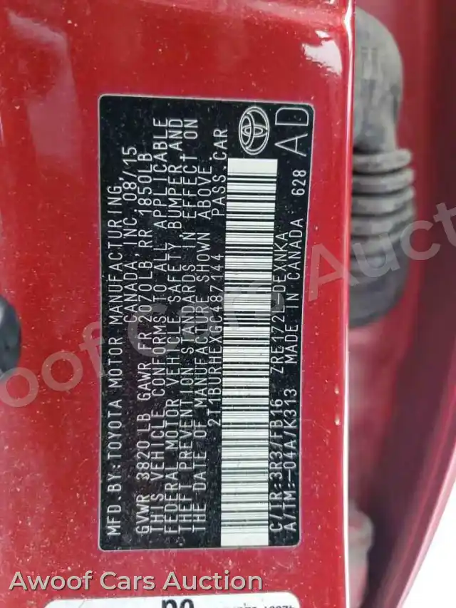 2016 Toyota Corolla 2T1BURHEXGC487144 — Copart auction photo 12