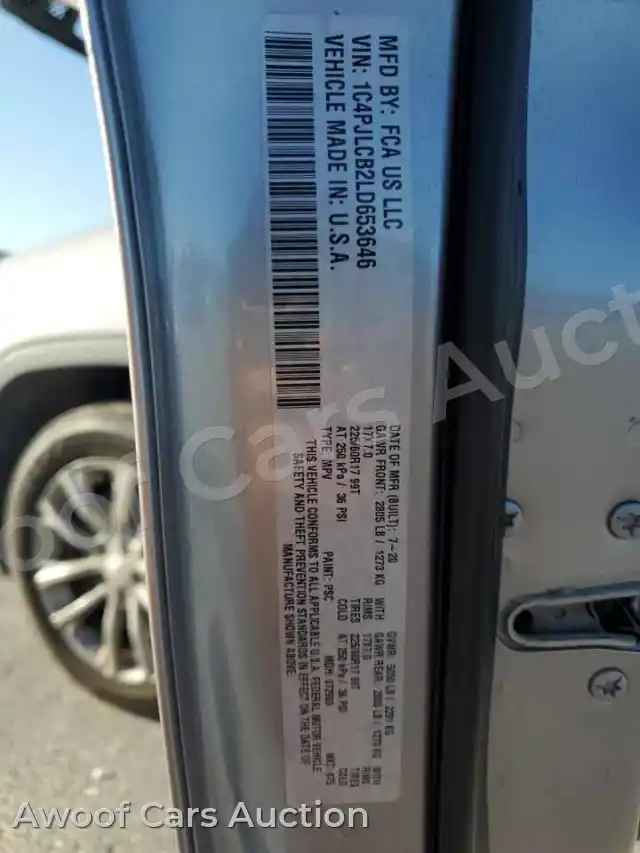 2020 Jeep Grand Cherokee 1C4PJLCB2LD653646 — hoton gwanjo Copart na 13