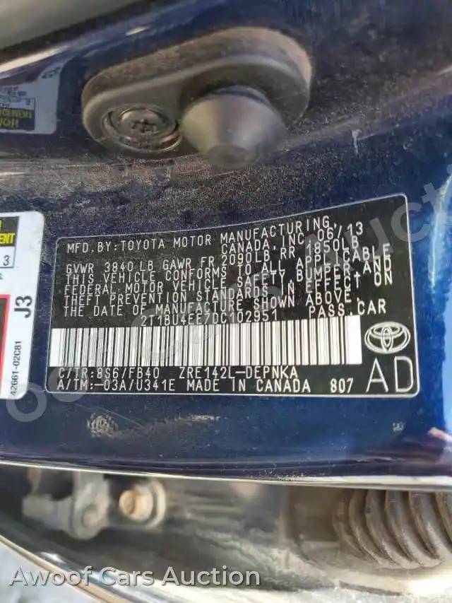 2013 Toyota Corolla 2T1BU4EE7DC102951 — Copart auction photo 13