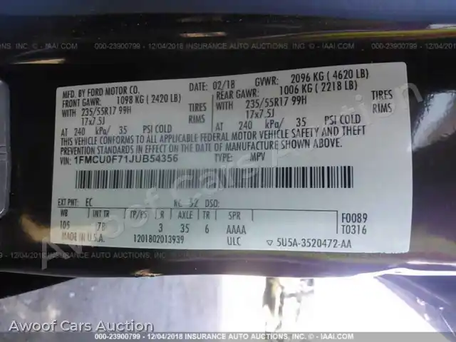 2018 Ford Escape 1FMCU0F71JUB54356 — Iaai auction photo 9