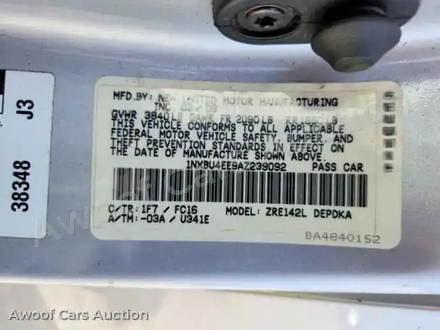 2010 Toyota Corolla 1NXBU4EE9AZ239092 — hoton gwanjo Copart na 12