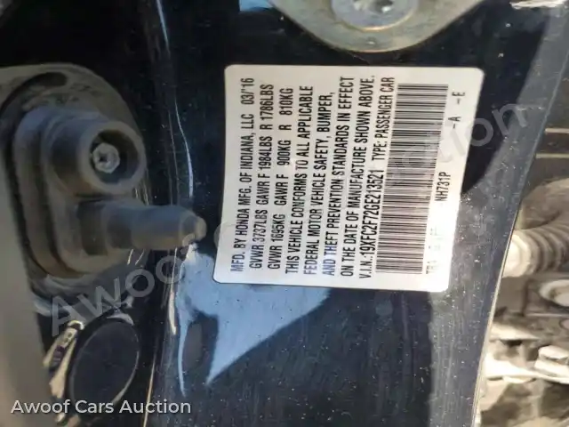 2016 Honda Civic 19XFC2F72GE213521 — hoton gwanjo Copart na 13