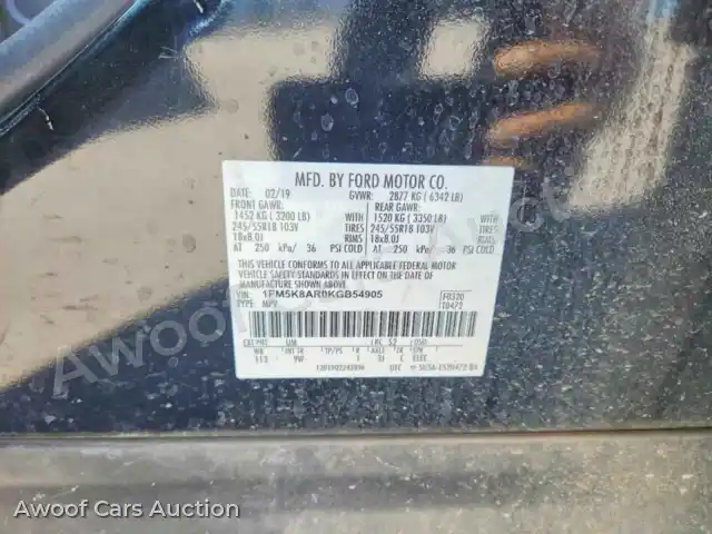 2019 Ford Explorer 1FM5K8AR0KGB54905 — photo 12 de la vente Copart