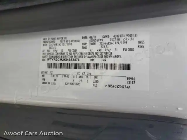 2019 Ford Transit 1FTYR2CM2KKB53876 — Copart auction photo 13