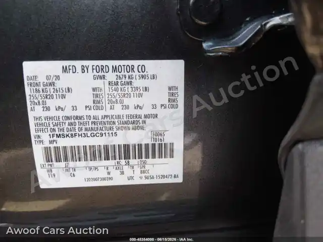 2020 Ford Explorer 1FMSK8FH3LGC91115 — photo 9 de la vente Iaai