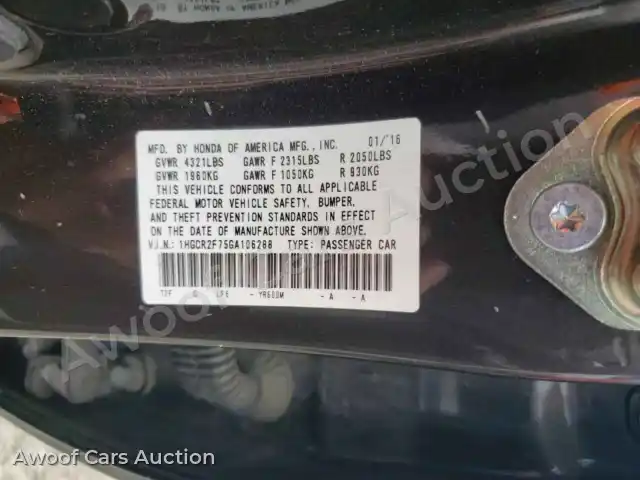 2016 Honda Accord 1HGCR2F75GA106288 — Copart auction photo 12