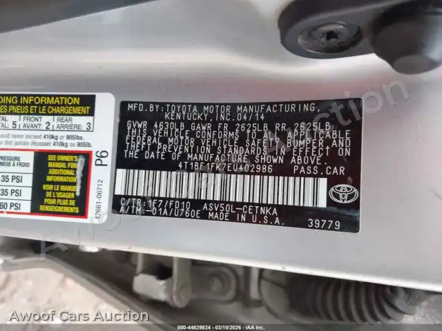 2014 Toyota Camry 4T1BF1FK7EU402986 — Iaai auction photo 9