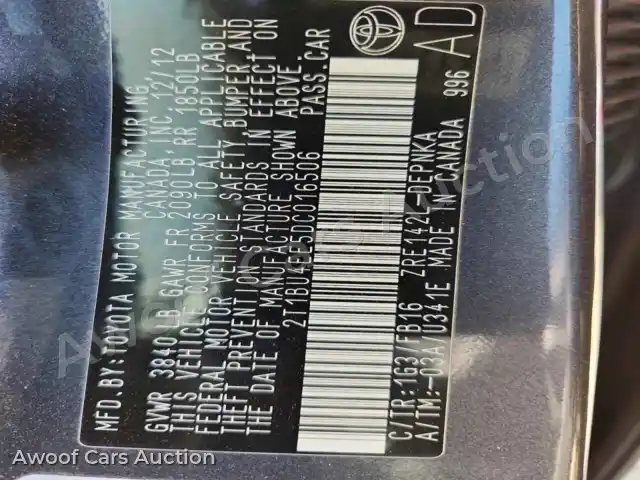 2013 Toyota Corolla 2T1BU4EE5DC016506 — Copart auction photo 12