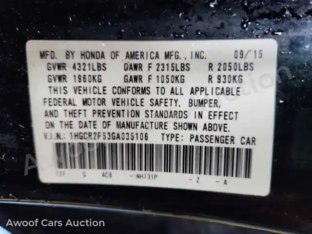 2016 Honda Accord 1HGCR2F53GA035106 — Copart auction photo 12