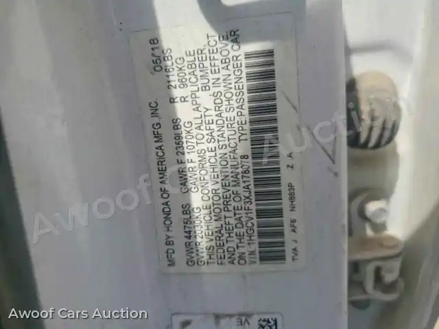 2018 Honda Accord 1HGCV1F3XJA178078 — photo 12 de la vente Copart