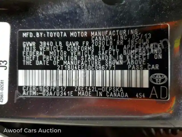 2013 Toyota Corolla 2T1BU4EE0DC086771 — Copart auction photo 13