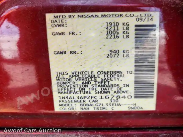 2015 Nissan Altima 1N4AL3AP2FC167840 — Copart auction photo 12