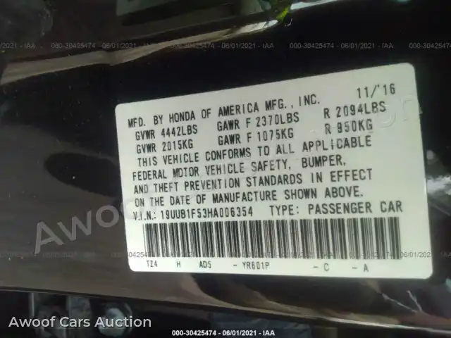2017 Acura TLX 19UUB1F53HA006354 — Iaai auction photo 9