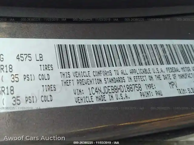 2017 Jeep Compass 1C4NJDEB8HD188758 — Iaai auction photo 9