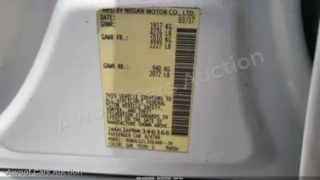 2017 Nissan Altima 1N4AL3AP9HN346366 — Iaai auction photo 9