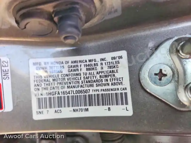 2007 Honda Civic 1HGFA16547L006507 — Copart auction photo 12