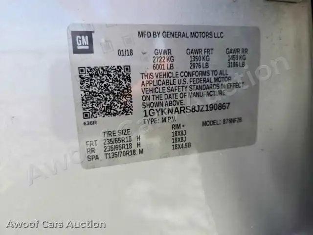 2018 Cadillac XT5 1GYKNARS8JZ190867 — hoton gwanjo Copart na 13
