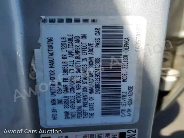 2005 Toyota Corolla 1NXBR32E95Z412308 — hoton gwanjo Copart na 12