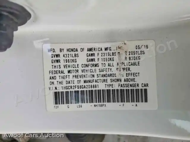2016 Honda Accord 1HGCR2F98GA208881 — Copart auction photo 12