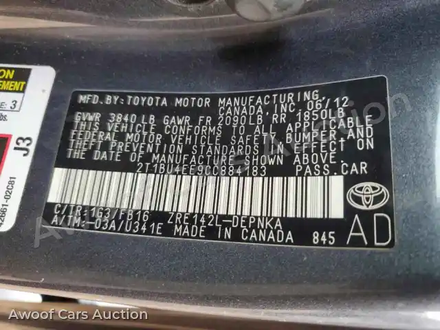 2012 Toyota Corolla 2T1BU4EE9CC884183 — Copart auction photo 13