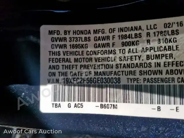 2016 Honda Civic LX 19XFC2F56GE030038 — Copart auction photo 10
