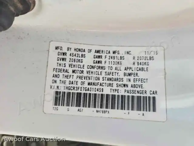 2016 Honda Accord 1HGCR3F07GA010459 — photo 12 de la vente Copart